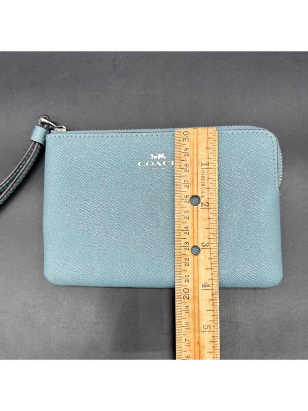 Coach Corner Zip Wristlet Wallet Blue Leather Strap Pebbled Leather Wristlet - Picture 12 of 14